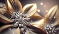 Pearl ornament satin broach. Luxury diamond jewelry closeup flowers. Royalty Free Stock Photo