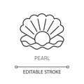 Pearl pixel perfect linear icon. Open seashell. Brightening effect. Component to prevent aging. Thin line customizable Royalty Free Stock Photo