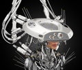Pearl humanlike robot with huge ai brain hat