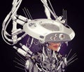 Pearl humanlike robot with huge ai brain hat