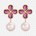 Pearl ruby earrings mockup, realistic style