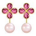 Pearl ruby earrings mockup, realistic style