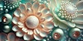 Pearl and satin flower jewelry and broaches. Digital Art. Shimmer and shine. Luxury Gems and Jewels. Background Wallpaper. Royalty Free Stock Photo