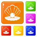 Pearl in a sea shell icons set vector color Royalty Free Stock Photo