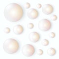 Pearl set isolated on white background. Spherical beautiful 3D orb. Jewel gems.