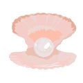 Pearl in the shell vector stock illustration. Sea shell of mother-of-pearl shades with a large bead inside.