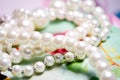 Pearl. Snow white pearl. Beads are made of pearls. Jewelery of pearls Royalty Free Stock Photo