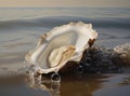 A pearl is stuck in an open oyster, in the style of feminine sensibilities Royalty Free Stock Photo