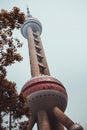 Pearl tower in Shanghai shot from below