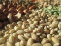 Pearled barley, red speckled beans and green split peas Royalty Free Stock Photo