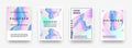 Pearlescent posters. Abstract holographic rainbow metal gradient, violet and pink hologram geometric shapes. Vector 90s