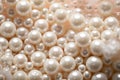Pearls background. Pile of large white pearls closeup. Pearl texture