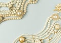 Pearls background. Woman`s Jewelry. Vintage jewelry background. Beautiful gold tone and pearls brooches, braceletes, necklaces an Royalty Free Stock Photo