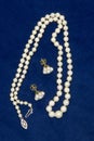 Pearls on Blue Velvet Royalty Free Stock Photo