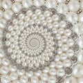 Pearls and diamonds jewels abstract spiral background pattern fractal. Pearls background, repetitive pattern. Abstract pearl backg Royalty Free Stock Photo