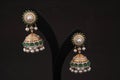 pearls green cluster beads embellished traditional drop earring for women.