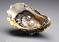 Pearls in oyster shell on white background.Macro.AI Generative Royalty Free Stock Photo