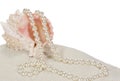 Pearls and Seashell on Sand