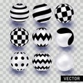 Pearls. Set is three-dimensional geometric shape isolated on transparent background. 3d object round ball. Vector illustration. Royalty Free Stock Photo