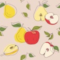 Pears and apples. Fruit seamless pattern background. Hand drawn line vector illustration Royalty Free Stock Photo