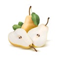 Pears bartlett whole and split on white