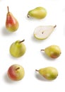 Pears Close-Up, Whole, Arranged, Spaced, Distanced Ã¢â¬â Bunch of Green Italian Cultivar `Pera Coscia` Pyrus Communis