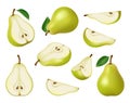 Pears collection. Green and yellow delicious healthy fruits decent realistic vector pictures set isolated