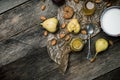 Pears Cookies and yoghurt on wooden table