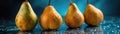 Pears With Droplets On A Blue Background. Generative AI Royalty Free Stock Photo