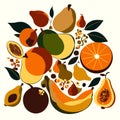 Pears, figs and apricots. Vector illustration. Generative AI