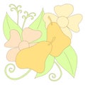 Pears, flowers, leaves. Color vector composition for your design. Hand drawn illustration Royalty Free Stock Photo