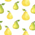 Pears. Food seamless pattern, painted watercolor manually