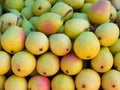 Pears fruits stacked in a row on market Royalty Free Stock Photo