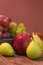 Pears, grapes and apples with background to add texts, copy space Royalty Free Stock Photo
