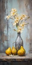 Gray And Gold Vase With Realistic Attention To Detail And Cherry Blossom Motif