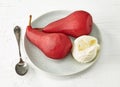 Pears poached in red wine