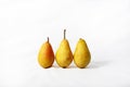 Pears. Three ripe juicy pears close-up arranged on white background Royalty Free Stock Photo
