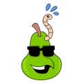 Pears wearing sunglasses with caterpillars on their bodies, doodle icon image kawaii