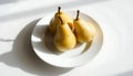 Pears on a White Plate, Simple Still Life Generative AI Royalty Free Stock Photo