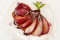 Pears in wine. Traditional dessert pears stewed in red wine with