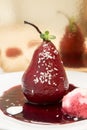 Pears in wine. Traditional dessert pears stewed in red wine with
