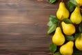 Pears on a wooden background, empty copy space, Horizontal format 3:2 Royalty Free Stock Photo