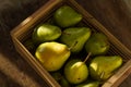 Pears on a wooden background. Fruit harvest. Autumn still life. Pear variety Bera Conference Royalty Free Stock Photo