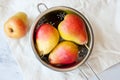 Pears on the wooden table. Fresh fruit.