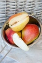 Pears on the wooden table. Fresh fruit.