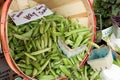 Peas in a basket for sale Royalty Free Stock Photo