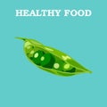 Peas flat. Peas vector logo. Peas icon. Isolated object. Vegetable from the garden. Organic food. Vector illustration. Peas on
