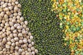 Peas, lentils, mung beans and chickpeas