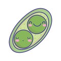 Peas pod vegetables in cartoon food cute flat style icon Royalty Free Stock Photo