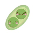 Peas pod vegetables in cartoon food cute line and fill style